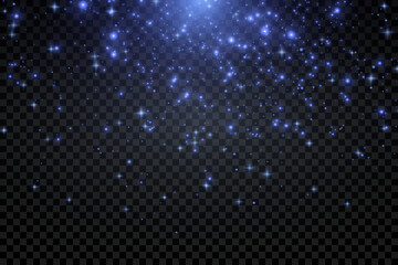 Fototapeta premium Christmas glowing bokeh confetti light and glitter texture overlay for your design. Festive sparkling blue dust png. Holiday powder dust for cards, invitations, banners, advertising.