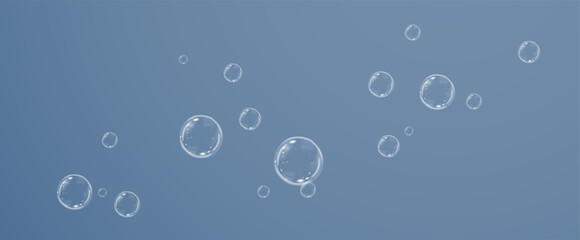Realistic soap vector bubbles png isolated on transparent background. The effect of falling and flying bubbles. Glass bubble effect.	
