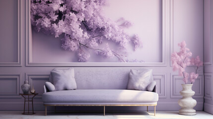 A pristine lilac wall, capturing a delicate and soothing atmosphere with its pastel hue.