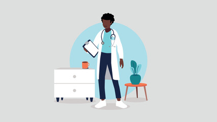 Vektorillustration einer Ärztin mit Stethoskop in ihrer Praxis – Gesundheitskonzept