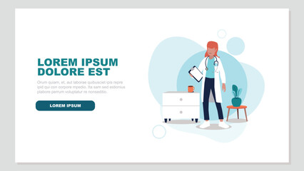 Vektorillustration einer Ärztin mit Stethoskop in ihrer Praxis – Gesundheitskonzept