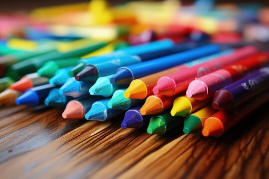 A bunch of oil pastel crayons on the table