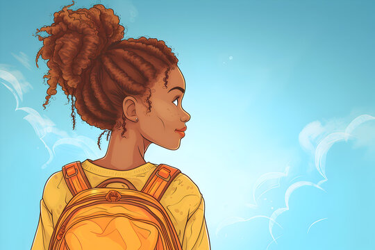 Portrait of little african school girl looking away and thinking against white background