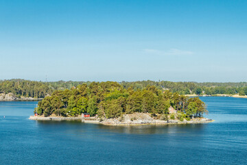 Naklejka premium View to Stockholm archipelago in Baltic sea. Summer morning.