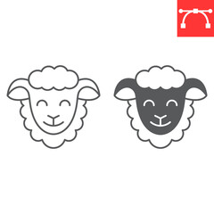 Sheep line and glyph icon, Easter and animal, sheep head vector icon, vector graphics, editable stroke outline sign, eps 10.
