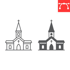 Church line and glyph icon, Easter and building, chapel vector icon, vector graphics, editable stroke outline sign, eps 10.