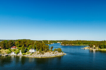 Fototapeta na wymiar View to Stockholm archipelago in Baltic sea. Summer morning.