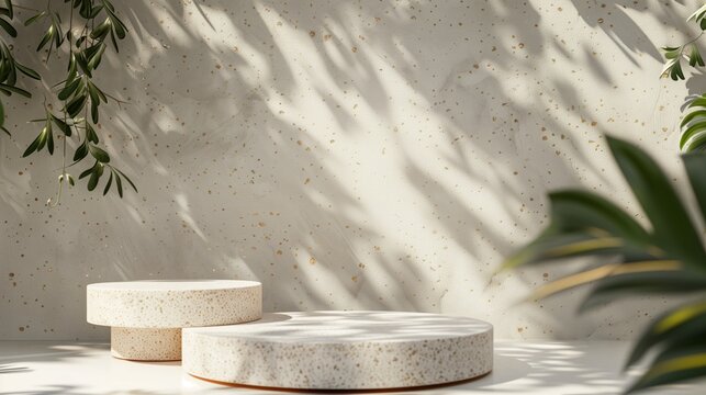 Natural beauty podium backdrop for product display with Terrazzo texture. 3d rendering 