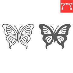 Fototapeta premium Butterfly line and glyph icon, Easter and summer, fly insect with wings vector icon, vector graphics, editable stroke outline sign, eps 10.