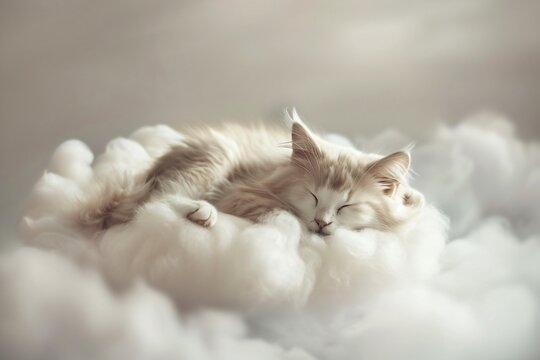 Fluffy animal in a peaceful sleep on a cloud the epitome of comfort and serenity