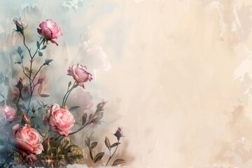 abstract banner background with illustrations of intricate Victorian floral patterns, and muted color, with a classic, retro, old-fashioned feel