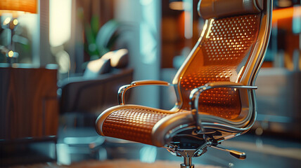Closeup shot of an ergonomic office chair, comfort and style.  - obrazy, fototapety, plakaty