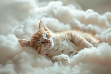 Fluffy animal in a peaceful sleep on a cloud the epitome of comfort and serenity