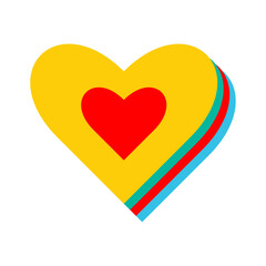 Rainbow multi-layered multi-colored heart. Retro pop sticker 70s 80s vibes. Flat doodle style. Vector illustration.