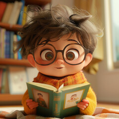 A delightful cartoon character book in hand imagines themselves as the hero in a heartwarming story cuteness abound