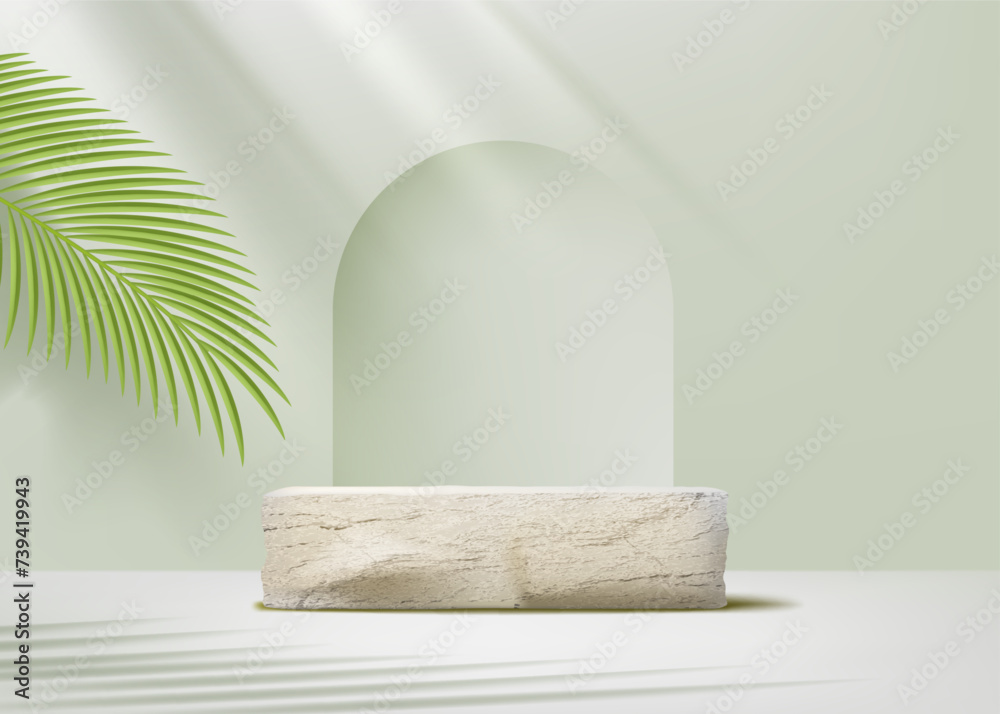 Aufkleber 3d spa podium. summer stone display or studio product platform, green and grey nature stand render. 