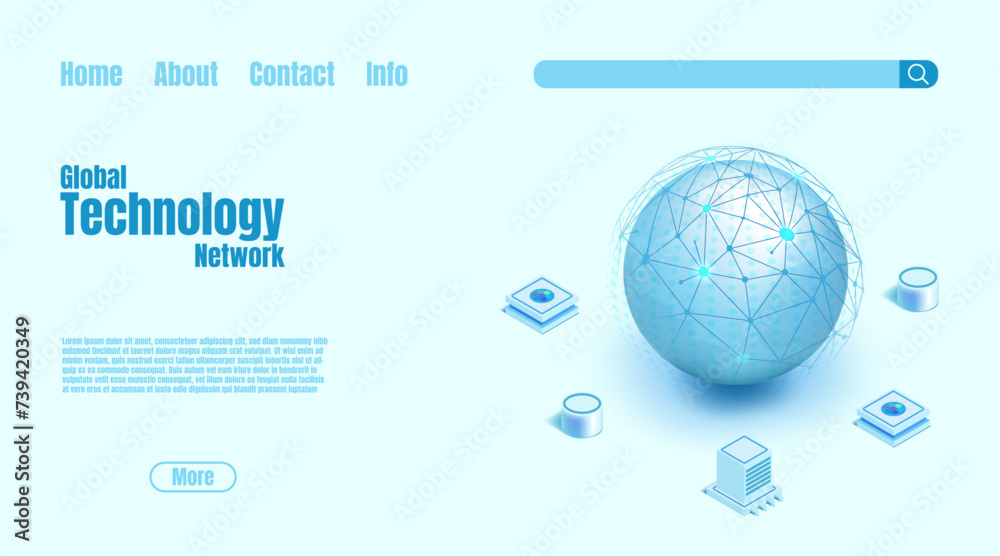 Fototapete isometric globe. global technology landing page. world network. internet connect. electronic data tr