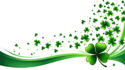St. Patrick's Day banner with space for text. Lucky Irish four-leaf Clover leaves on white background. Holiday concept of spring.Generative AI  - obrazy, fototapety, plakaty