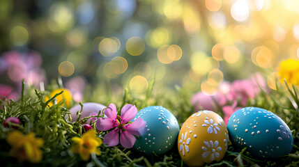 Happy Easter holiday background, easter egg, bunny, tulip, Easter border frame banner decoration