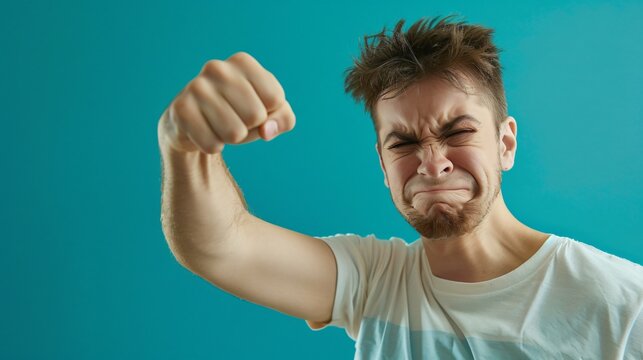 Man subjected to a gentle punch his facial expression turning comically exaggerated in response