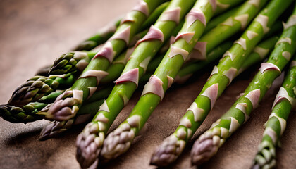 Fresh Asparagus Tip: Horizontal Close-Up Studio Shot - Isolated Ripe Ingredient Emphasizing Vibrant Colors and Nutritional Value - Green Asparagus on a Wooden Background