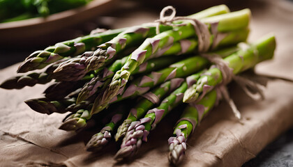 Healthy Asparagus Ingredients: Horizontal Studio Shot - Isolated Ripe Vegetable Bundle Symbolizing Healthy Eating and Kitchen Creativity - Green Asparagus on a Wooden Background