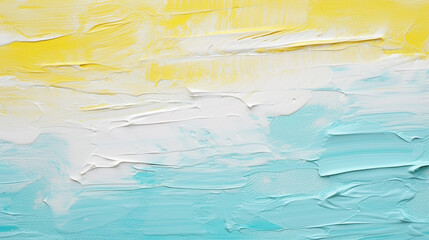 small aqua yellow and white paint strokes on canvas, detailed bristle brush embossed texture, close-up, creative abstraction, impasto brushstrokes, pastel colors, generative AI - obrazy, fototapety, plakaty