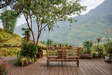 plants with beautiful views of the mountains in sapa, vietnam - 739422562