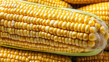 Ripe and Ready Maize Bounty: Close-Up Image Highlighting the Vibrant Yellow Corn Cob, an Essential and Wholesome Ingredient Perfect for Crafting Nutrient-Rich Meals - Corn Background
