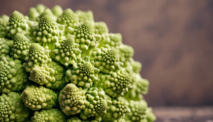 Vegetarian Delight: Colorful Close-Up of Raw Romanesco Cauliflower - Horizontal Photography with Copy Space, Perfect for Healthy Eating Presentation - Fresh Broccoli Close Up