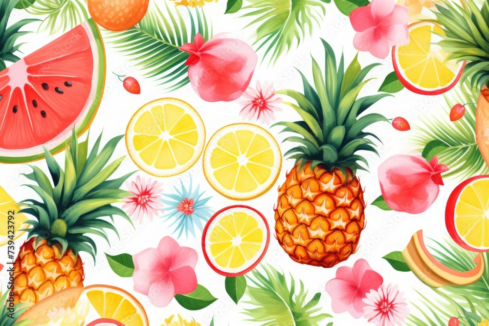 Wall mural Ripe fruits on a white background