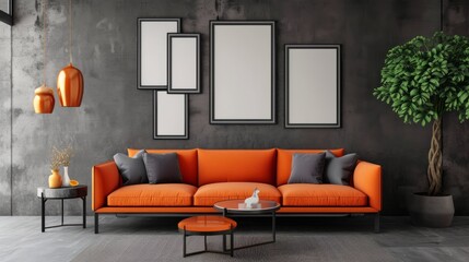 orange wall modern living room