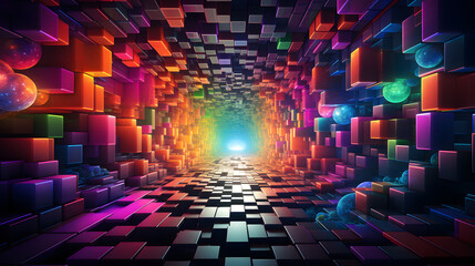 3d render, abstract background, futuristic corridor with glowing lights.