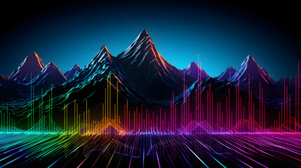 Abstract background with mountains and neon lights