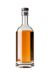 Whiskey bottle, transparent, isolated. Transparent whiskey bottle. Mockup ready, unbranded. Alcoholic beverage bottle.