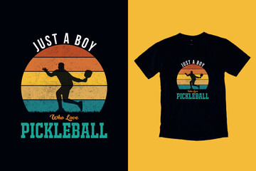 Just A Boy Who Loves Pickleball Boys Pickleball Vintage Retro T-Shirt Design