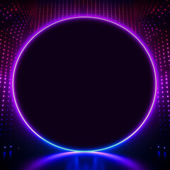 Disco club background for text and logo, neon lights, dance backdrop for music event