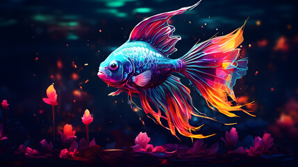 Beautiful goldfish in the aquarium. Illustration of a goldfish