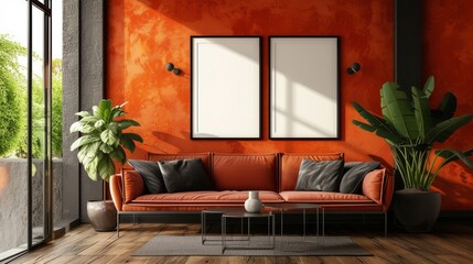 modern orange  living room