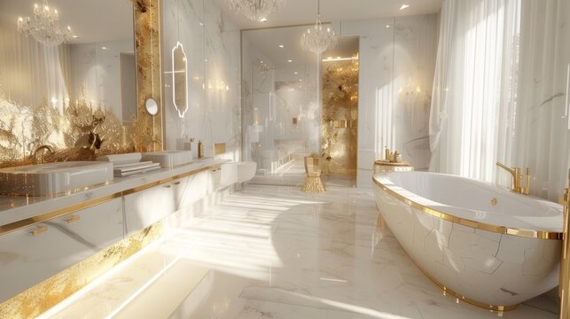 a beautiful white and gold architecture design idea for a modern bathroom. wallpaper background