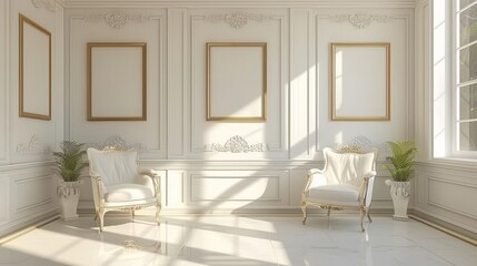 a beautiful white and gold architecture design idea for a modern living room. wallpaper background