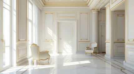 a beautiful white and gold architecture design idea for a modern living room. wallpaper background