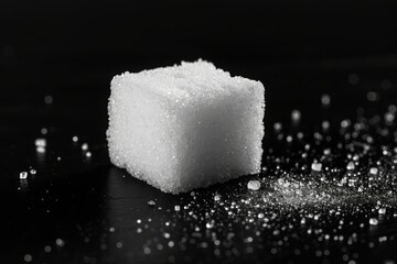 Obraz na płótnie Canvas Macro shot of a single sugar cube on a black background