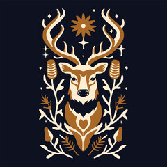 Deer Illustration Scandinavian Nature And Deer, Vector art