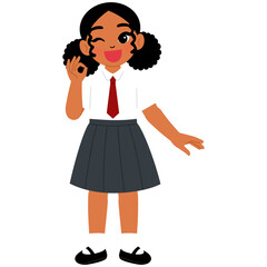 colored student girl in school uniform okay illustration