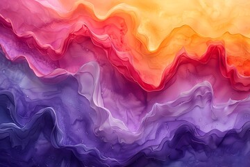 Fondo abstracto  textura de pintura de acuarela y  olas en color naranja, rosa y morado - obrazy, fototapety, plakaty