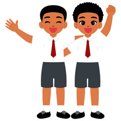 2 colored student boy in school uniform hug each other illustration