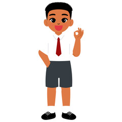 colored student boy in school uniform okay illustration