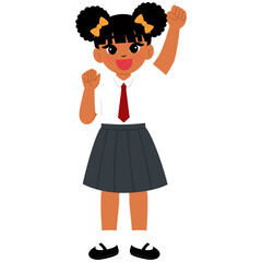 colored student girl in school uniform raise hand illustration
