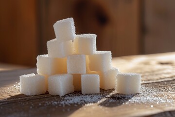 Stack of sugar cubes on the kitchen table